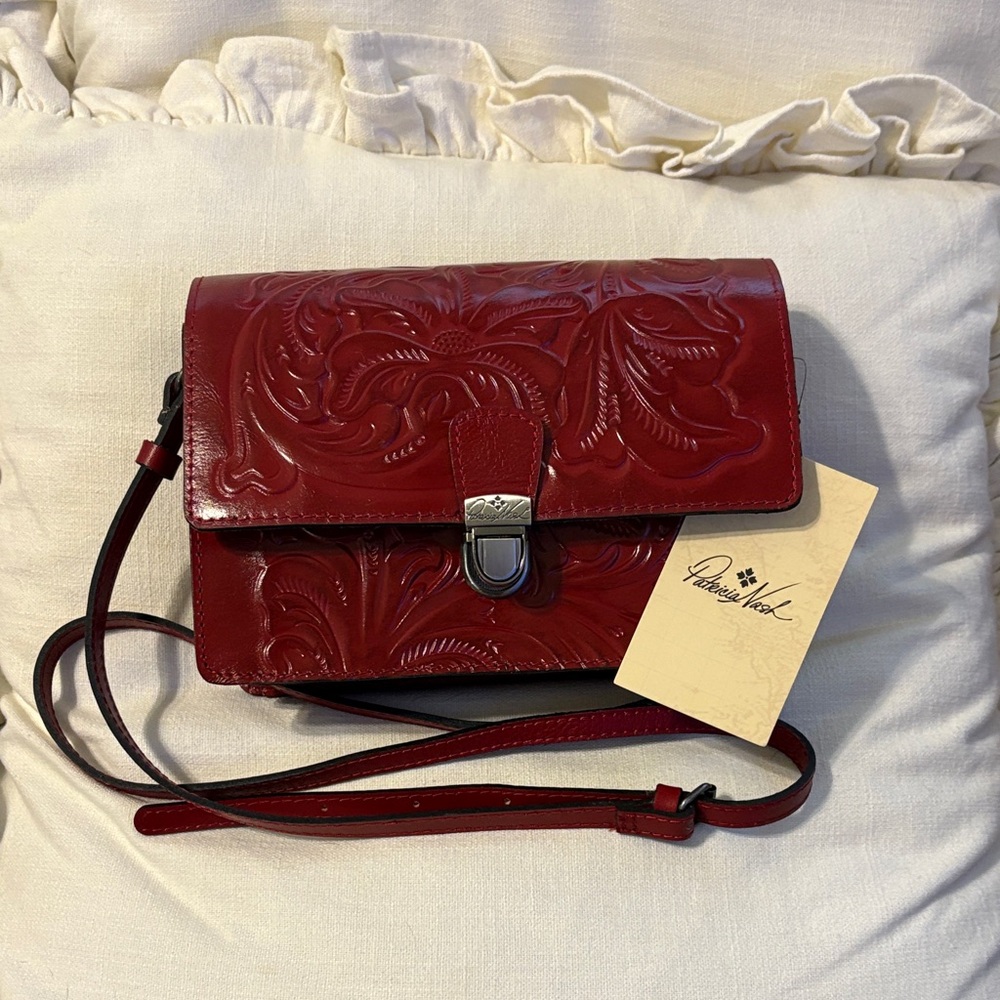 Patricia Nash Deep Red Embossed Crossbody Bag